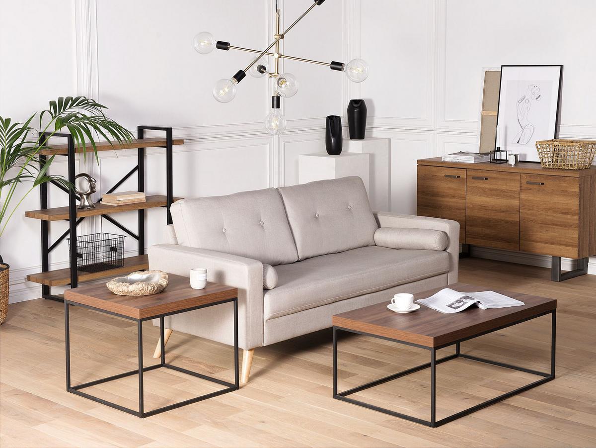 COUCHTISCH dunkler Holzfarbton/schwarz rechteckig 100/60/40 cm Delano - Dunkelbraun/Schwarz, Holzwerkstoff (60/100/40cm) - Beliani