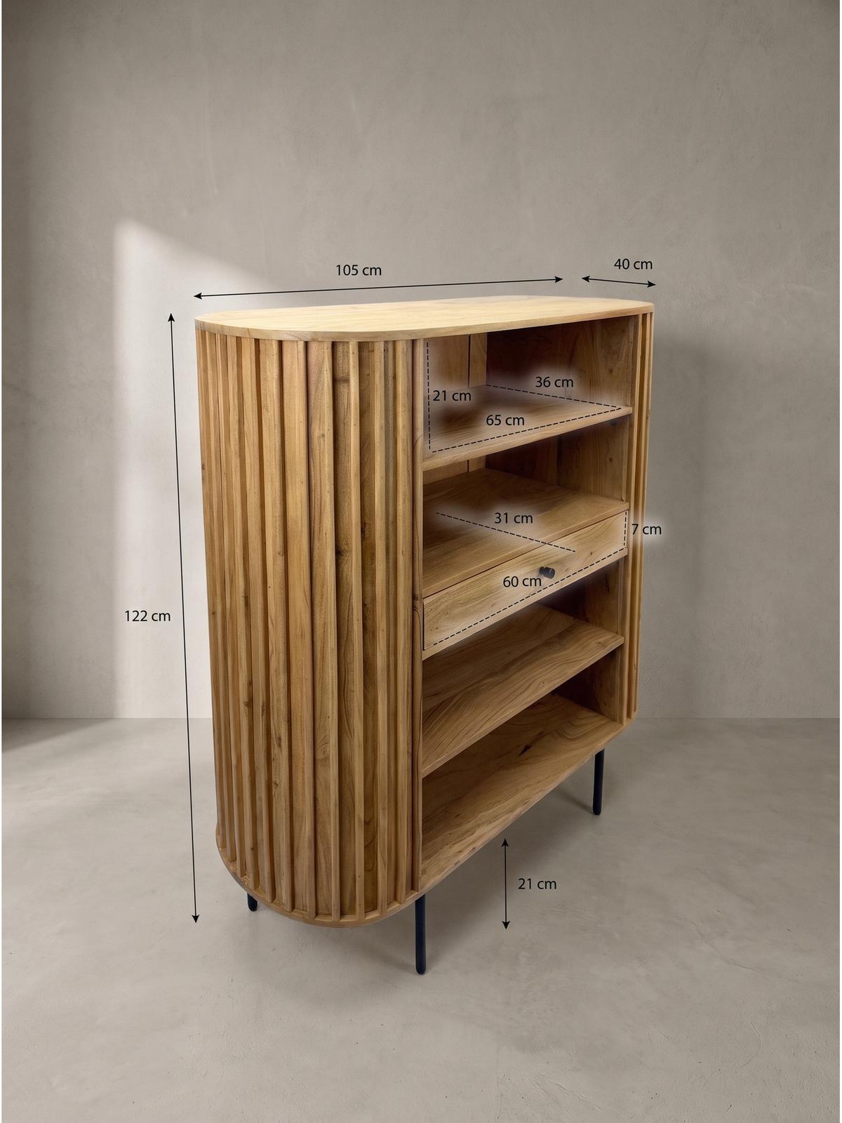 BÜCHERREGAL MELA, Akazie Massivholz, mit Stauraum, 105 x 40 x 122 cm - Akaziefarben, Holz/Metall (105/122/40cm) - KADIMA DESIGN