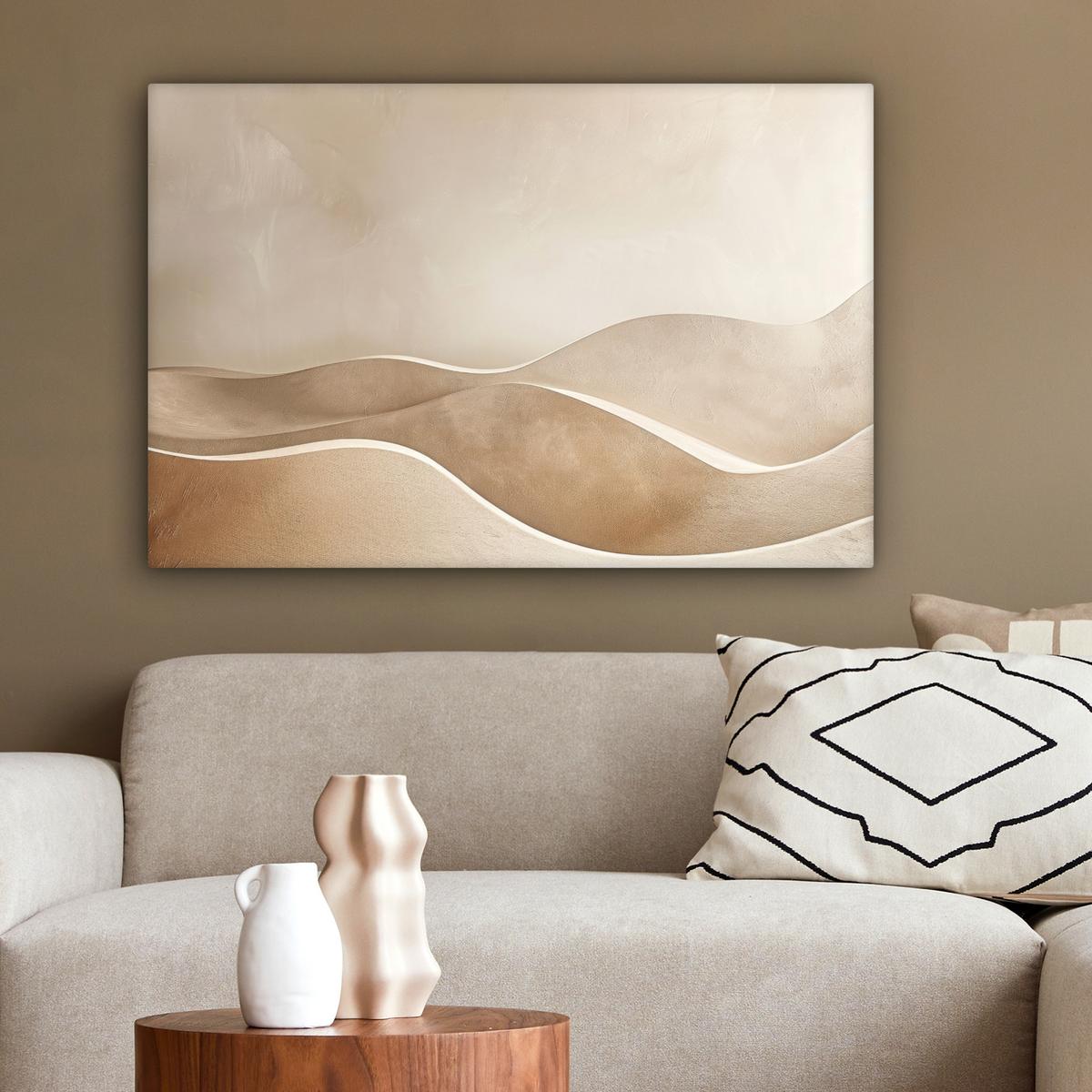 LEINWANDBILD Beige - Natur - Abstrakt - Modern Gemälde 60x40 cm - Beige, Textil (60/40cm) - MuchoWow