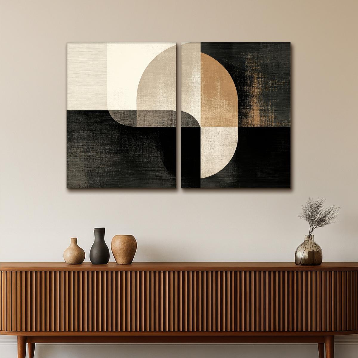 LEINWANDBILD 2er Set Formen - Abstrakt - Gold 100x70 cm - Schwarz, Textil (100/70cm) - MuchoWow