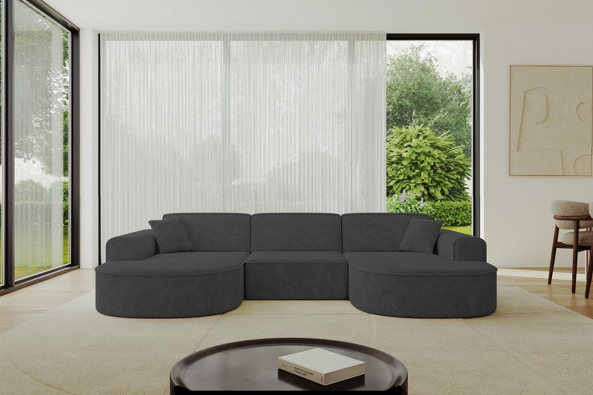 WOHNLANDSCHAFT MARI-U1 - 303x171x79 cm Dunkelgrau Velours - Dunkelgrau/Schwarz, Holzwerkstoff/Kunststoff (303/79/171cm) - ALTDECOR