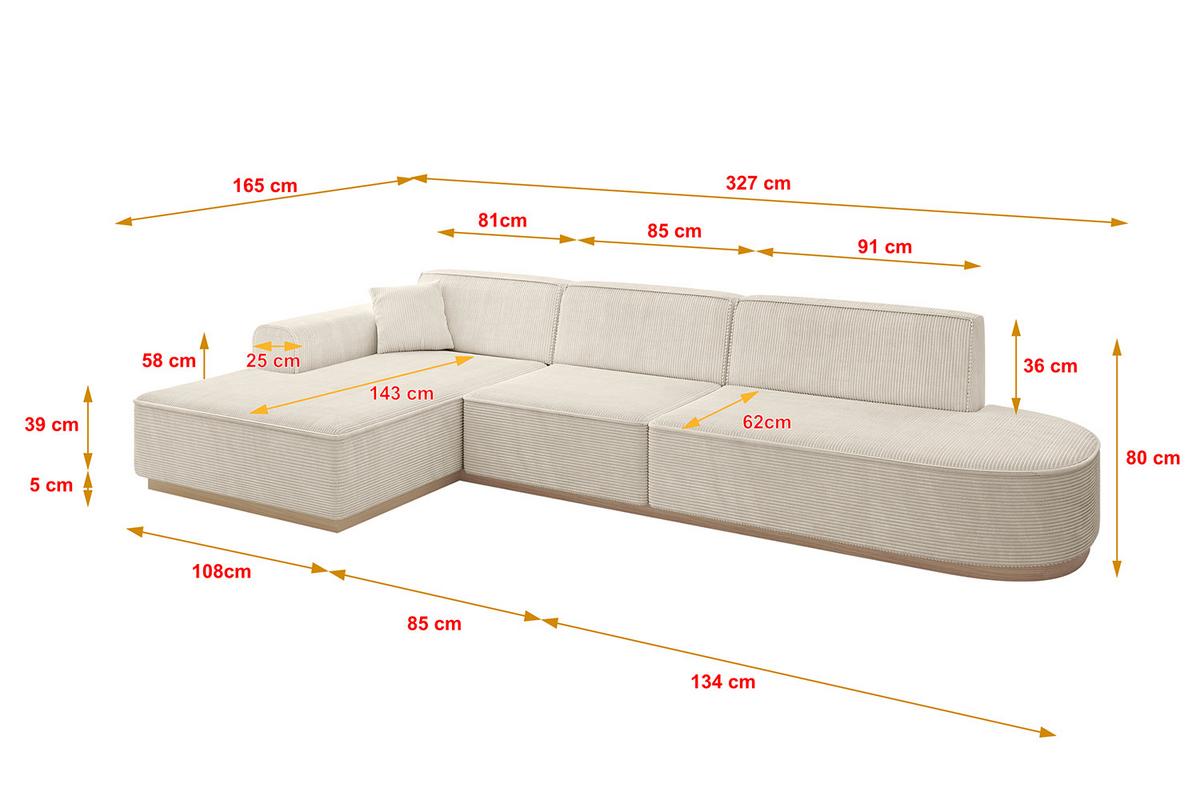 ECKSOFA Ottomane Links IREA-L2 - 327x165x80 cm Beige - Beige, Holzwerkstoff/Textil (327/165cm) - ALTDECOR