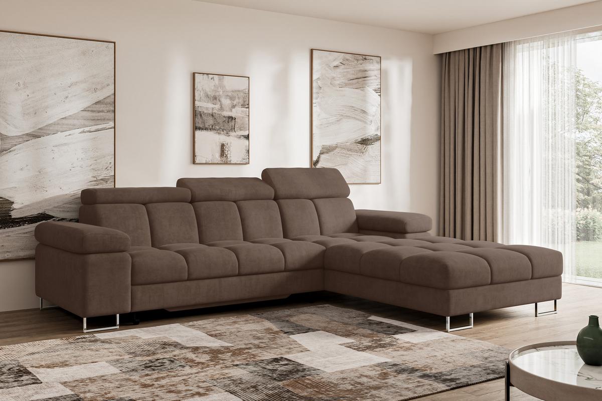 ECKSOFA mit Schlaffunktion Ottomane Rechts COMA L 271x203x79 Braun Velours - Braun, Holzwerkstoff/Textil (203/271cm) - ALTDECOR