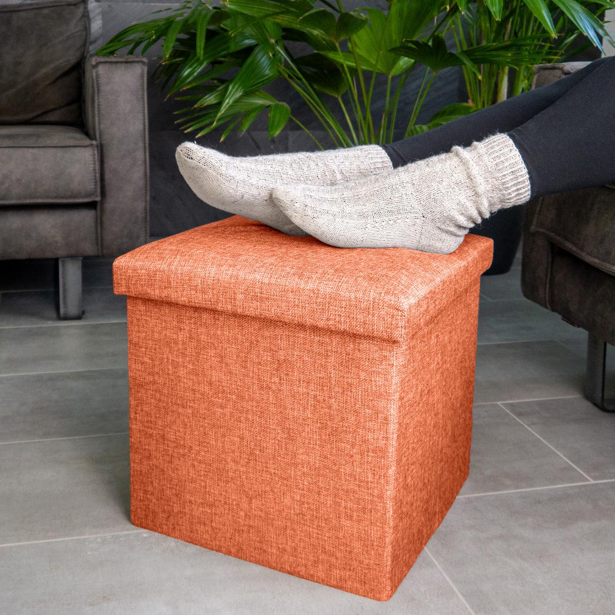 SITZHOCKER mit Stauraum 30/30/30 cm (Orange) - Orange, Textil (38/38/38cm) - Intirilife