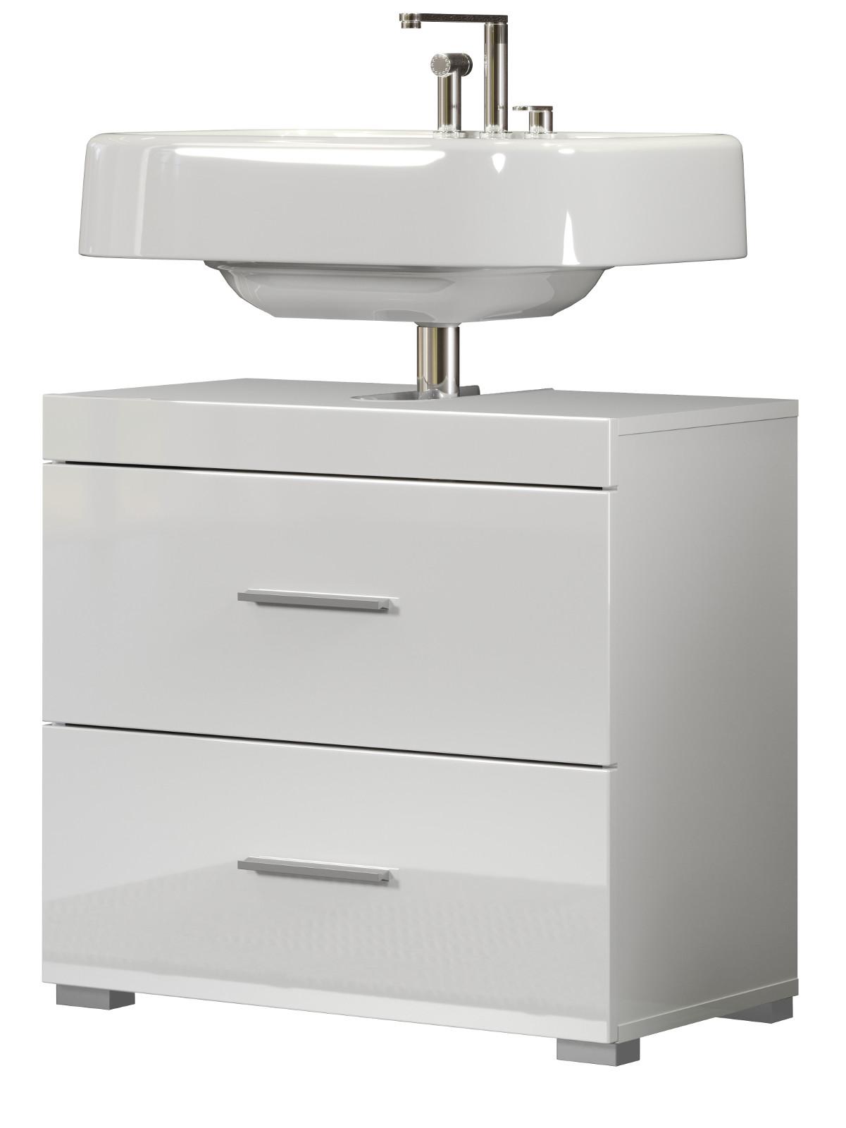 WASCHBECKENUNTERSCHRANK weiß Hochglanz 60 cm, Badschrank mit Schubladen - Weiß Hochglanz/Alufarben, Holzwerkstoff/Kunststoff (60/56/34cm) - Top.Furn