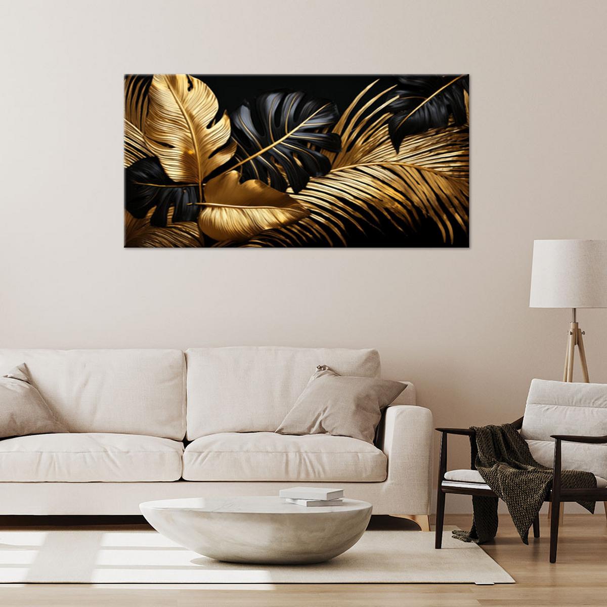 LEINWANDBILD Goldblattpflanzen Glamour 120x60cm - Goldfarben, Textil (120/60cm) - Feeby