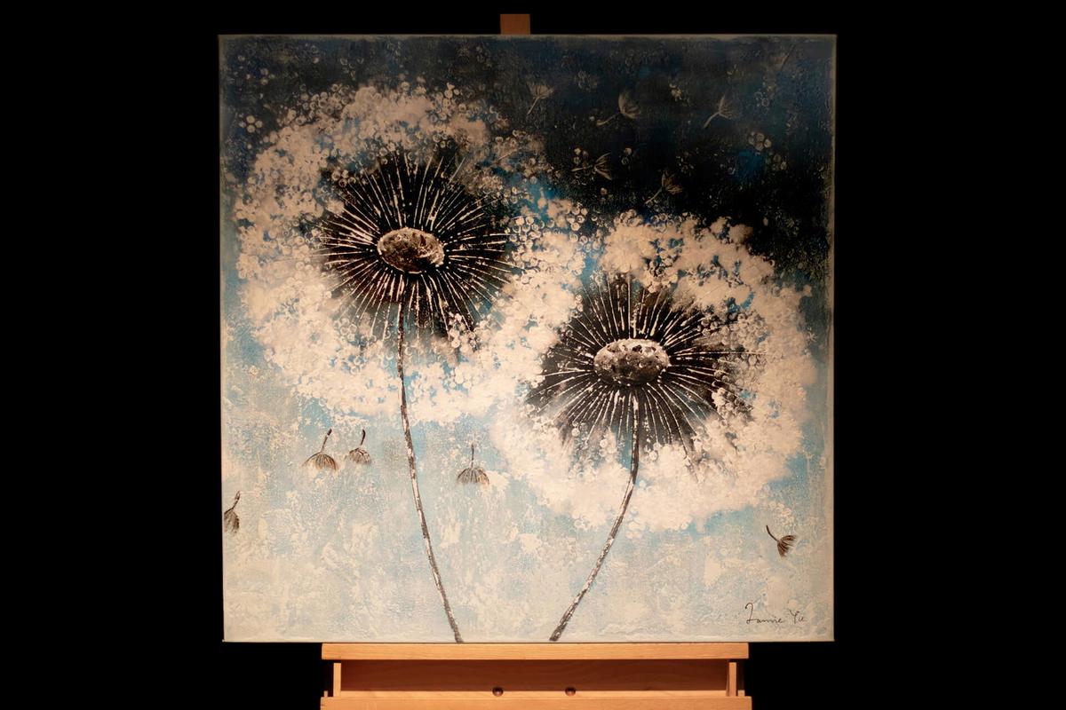 ACRYLBILD HANDGEMALT 80/80 cm - Blau/Weiß, Holz/Textil (80/80cm) - KUNSTLOFT