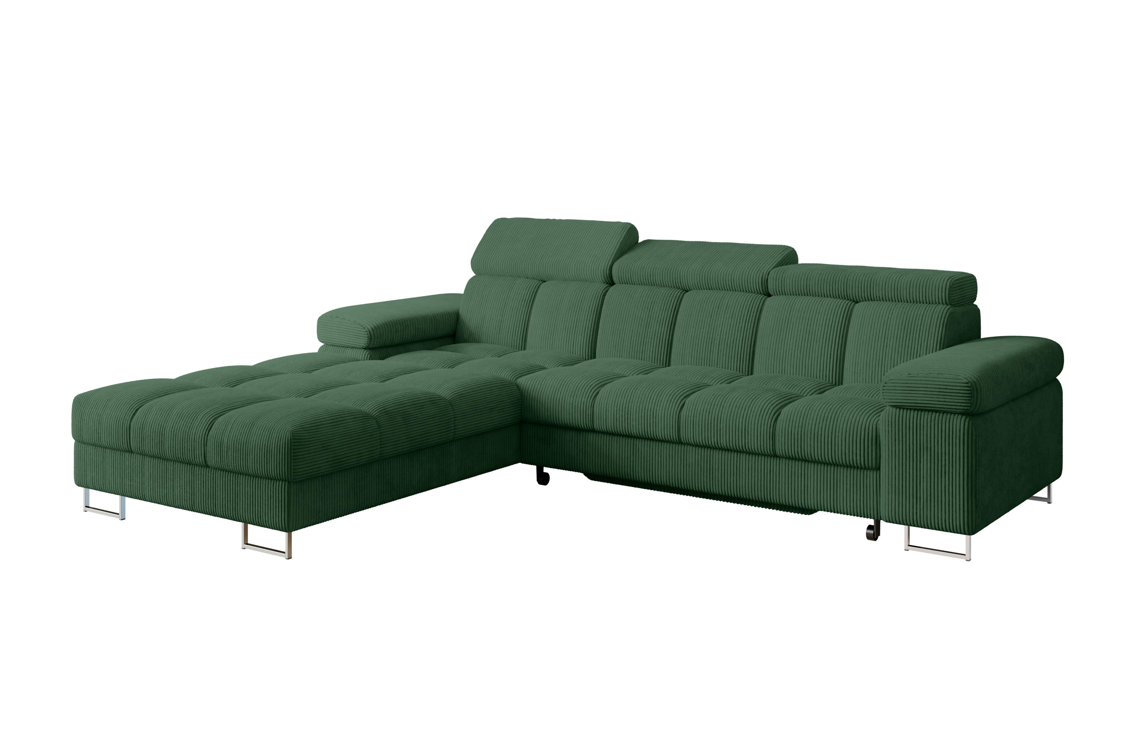 ECKSOFA mit Schlaffunktion Ottomane Links 271x203x79 Grün Cord - Waldgrün, Holzwerkstoff/Textil (271/203cm) - ALTDECOR