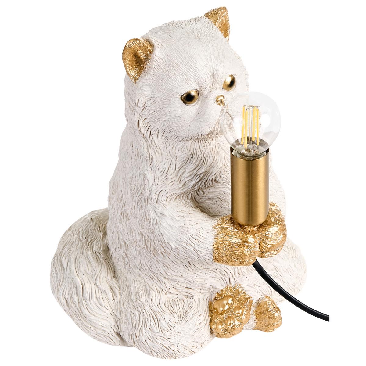 TISCHLAMPE Katze Weiß Yoko - Messingfarben/Weiß, Kunststoff (23/21/26cm) - Beliani