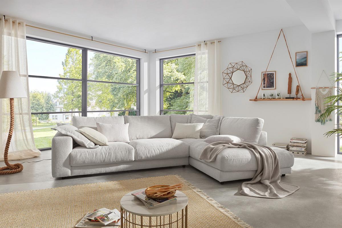 ECKSOFA MADELINE Hellgrau Cord - Hellgrau/Schwarz, Kunststoff/Textil (325/224cm) - KAWOLA