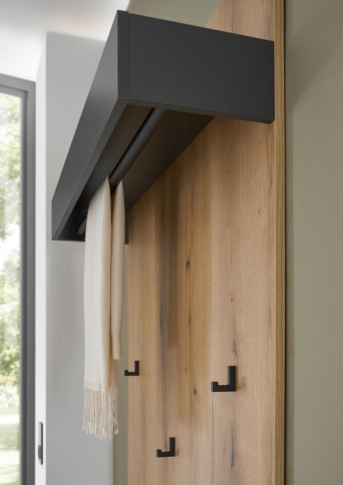 GARDEROBEN-SET Evoke Eiche, grau 100 cm 3-teilig, Flurgarderobe inkl. Sitzkissen - Eichefarben/Schwarz, Holzwerkstoff/Kunststoff (100/200/40cm) - Furn.Design