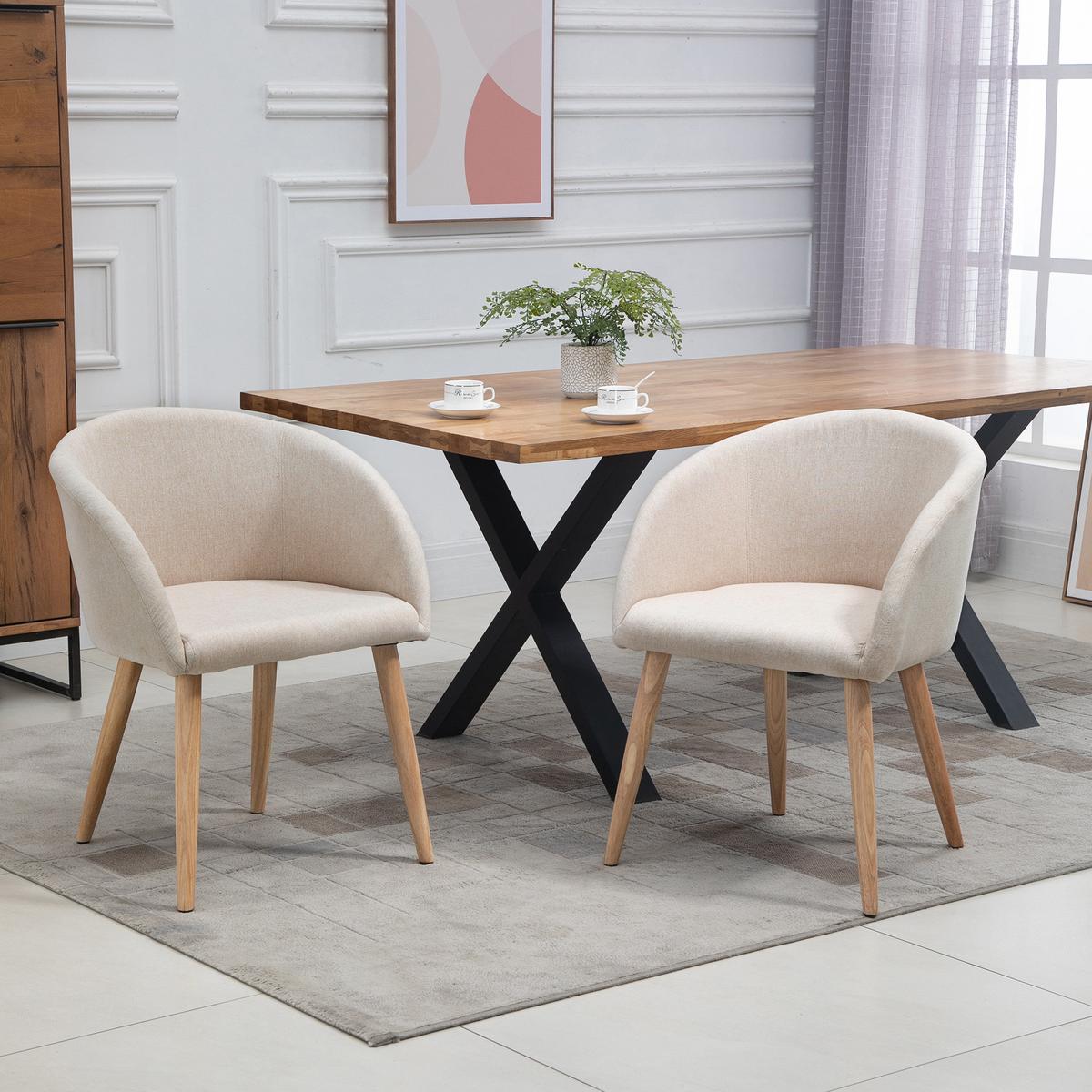 ESSSTÜHLE 2er Set Polyester Metall Beige - Beige/Naturfarben, Holz/Textil (55/74/56cm) - HOMCOM