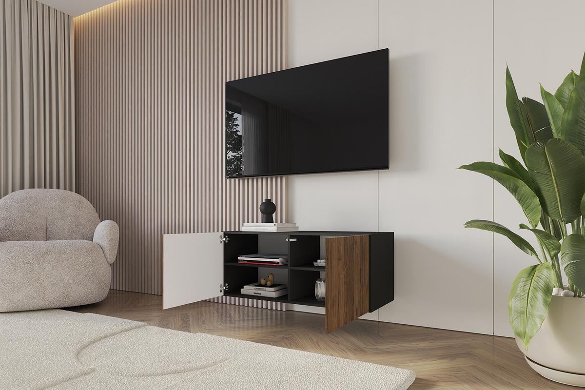 LOWBOARD NOA-2-W 100x40x40 cm - Schwarz / Katania - Eiche Wotan, Holzwerkstoff (100/40/40cm) - ALTDECOR