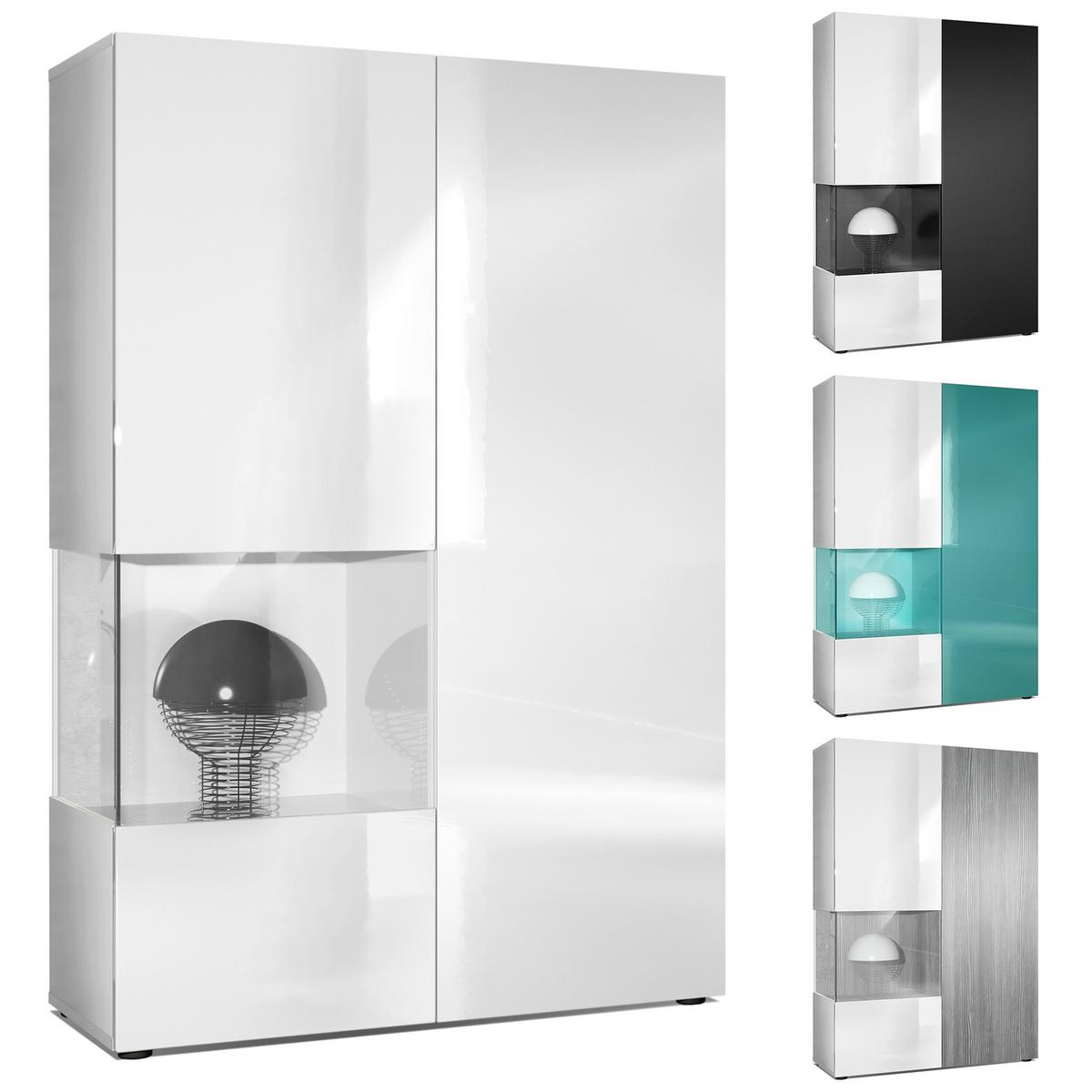 VITRINE Morena Tür und Einsatz in Eiche Nordic - Silbereichenfarben, Holzwerkstoff (91.5/136.5/37cm) - Vladon