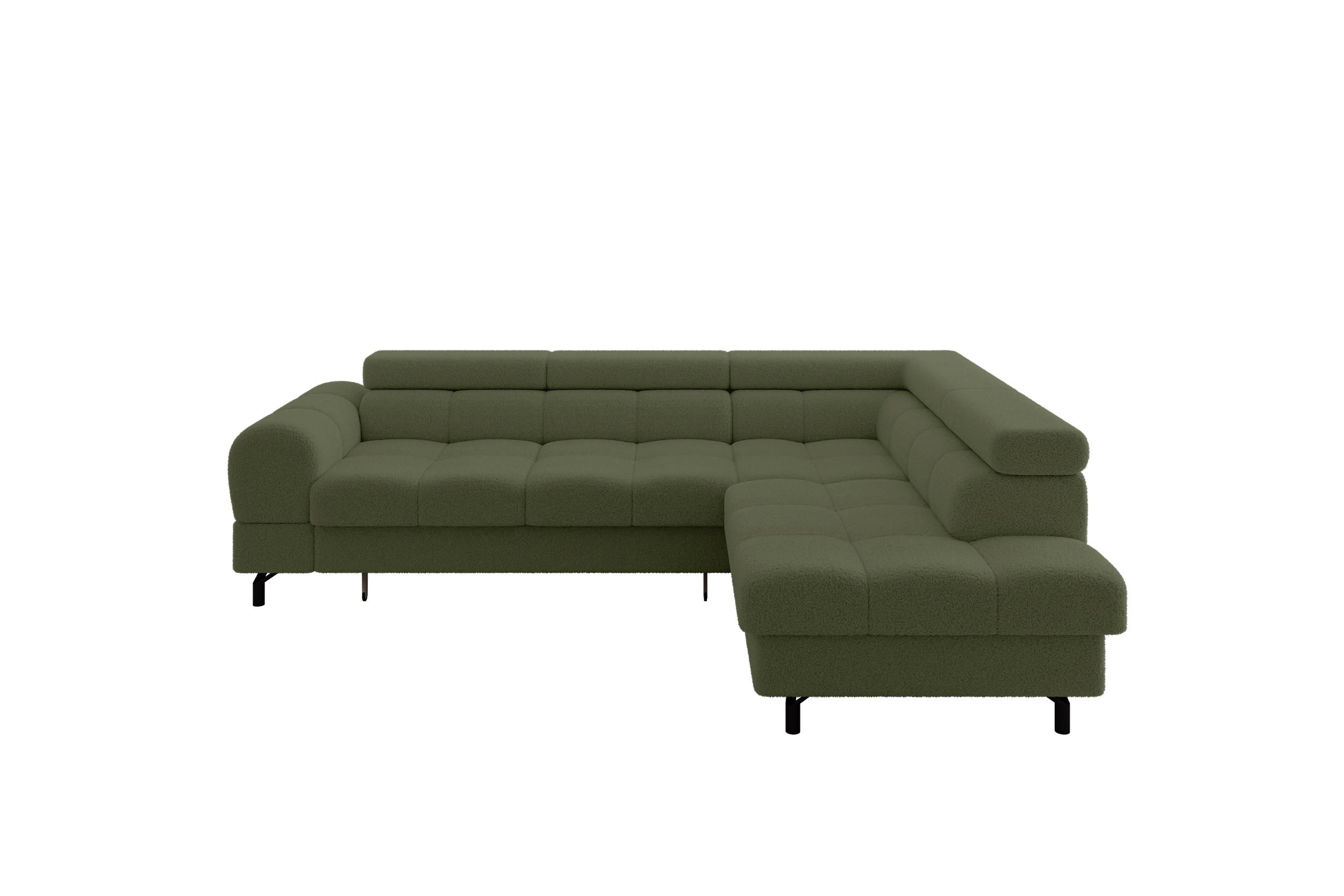 ECKSOFA mit Schlaffunktion Ottomane Rechts LUMA-L 272x203x70 Grün Bouclé - Schwarz/Grün, Holzwerkstoff/Kunststoff (203/272cm) - ALTDECOR