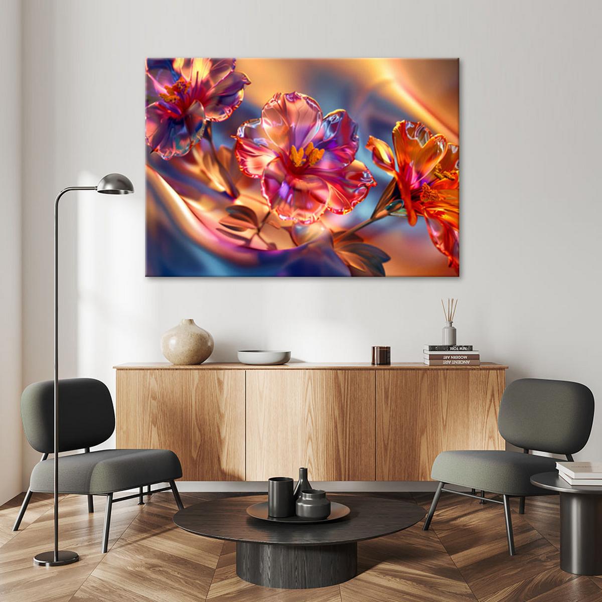 LEINWANDBILD Glänzende Glasblumen auf Leinwand 60x40cm - Multicolor, Textil (60/40cm) - Feeby
