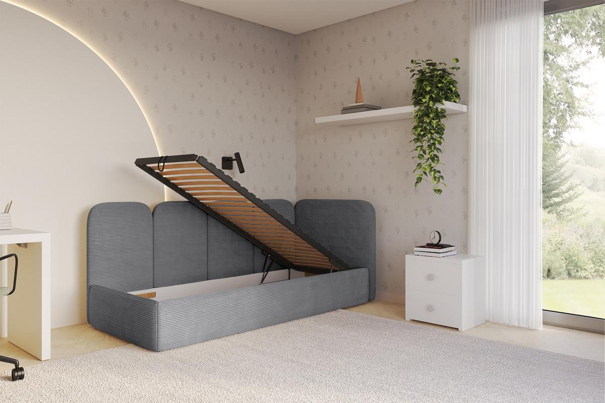 EINZELLBETT Jugendbett mit Bettkasten und Matratze H3/H4, Links - VELY 80x200 Dunkelgrau - Graphitfarben, Holzwerkstoff/Textil (80/200cm) - ALTDECOR