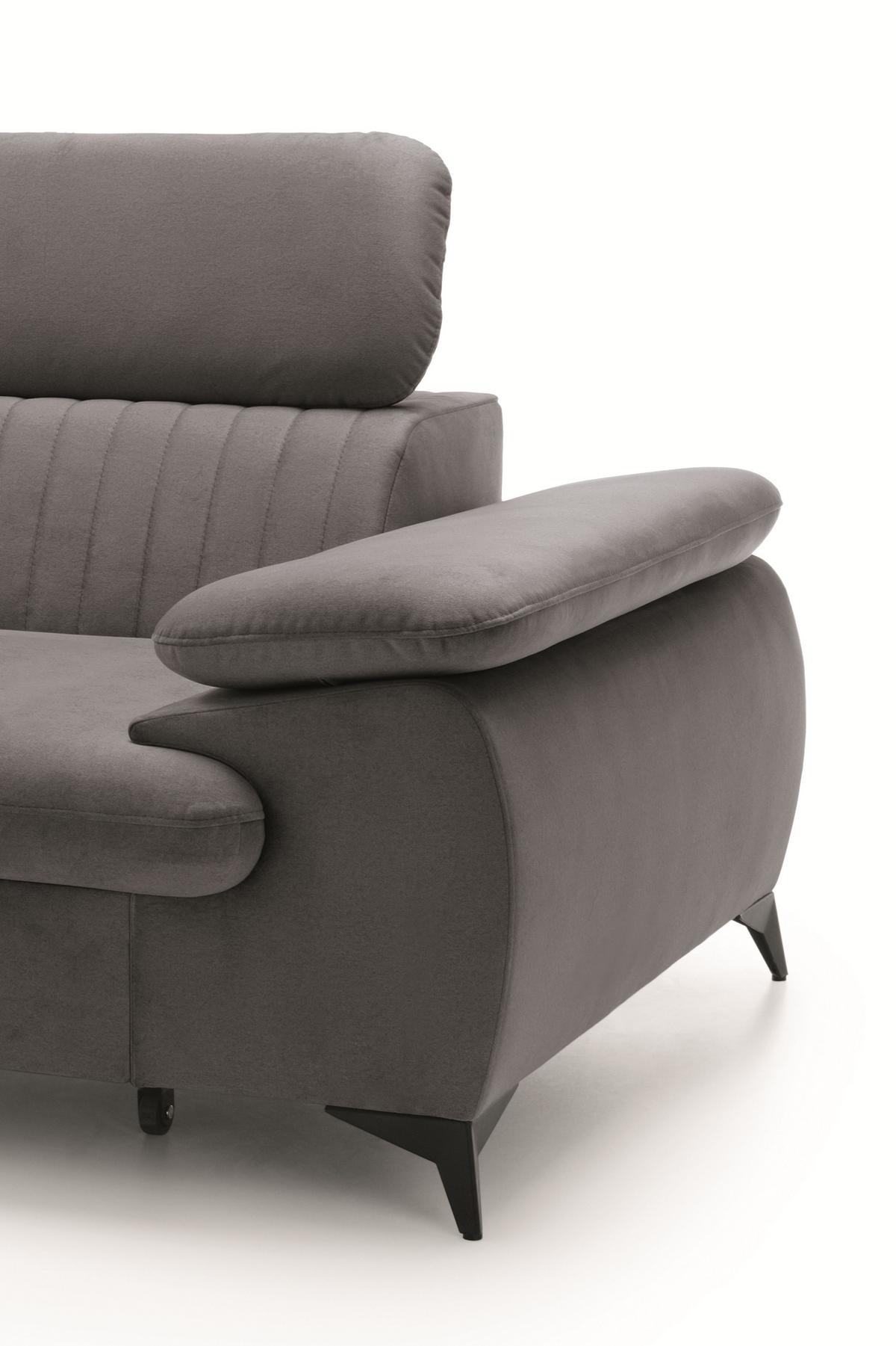 ECKSOFA FIORE Grau Velours-Stoff mit Schlaffunktion - Grau, Holz (120/120cm) - MASSENO