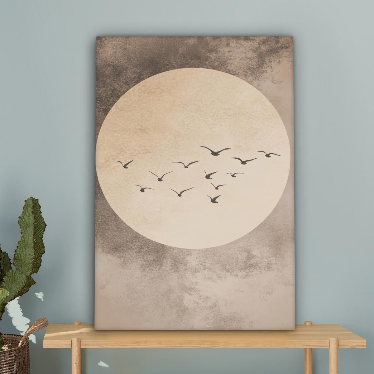 LEINWANDBILD Vogel - Beige - Japanisch Wanddeko 40x60 cm - Taupe, Textil (40/60cm) - MuchoWow