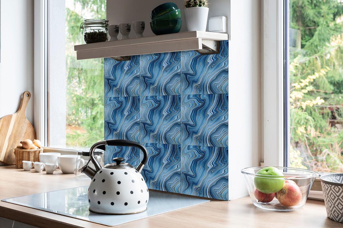SELBSTKLEBENDE Wandfliesen 9 Stück 30x30 cm - Marmorstruktur - Blau, Textil (30/1.6/30cm) - TULUP
