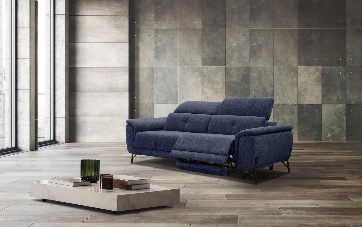 SOFA AVENA 3-Sitzer mit 1 Relaxfunktion, dunkelblau - Dunkelblau, Holzwerkstoff/Textil (204/80/108cm) - Wozimo