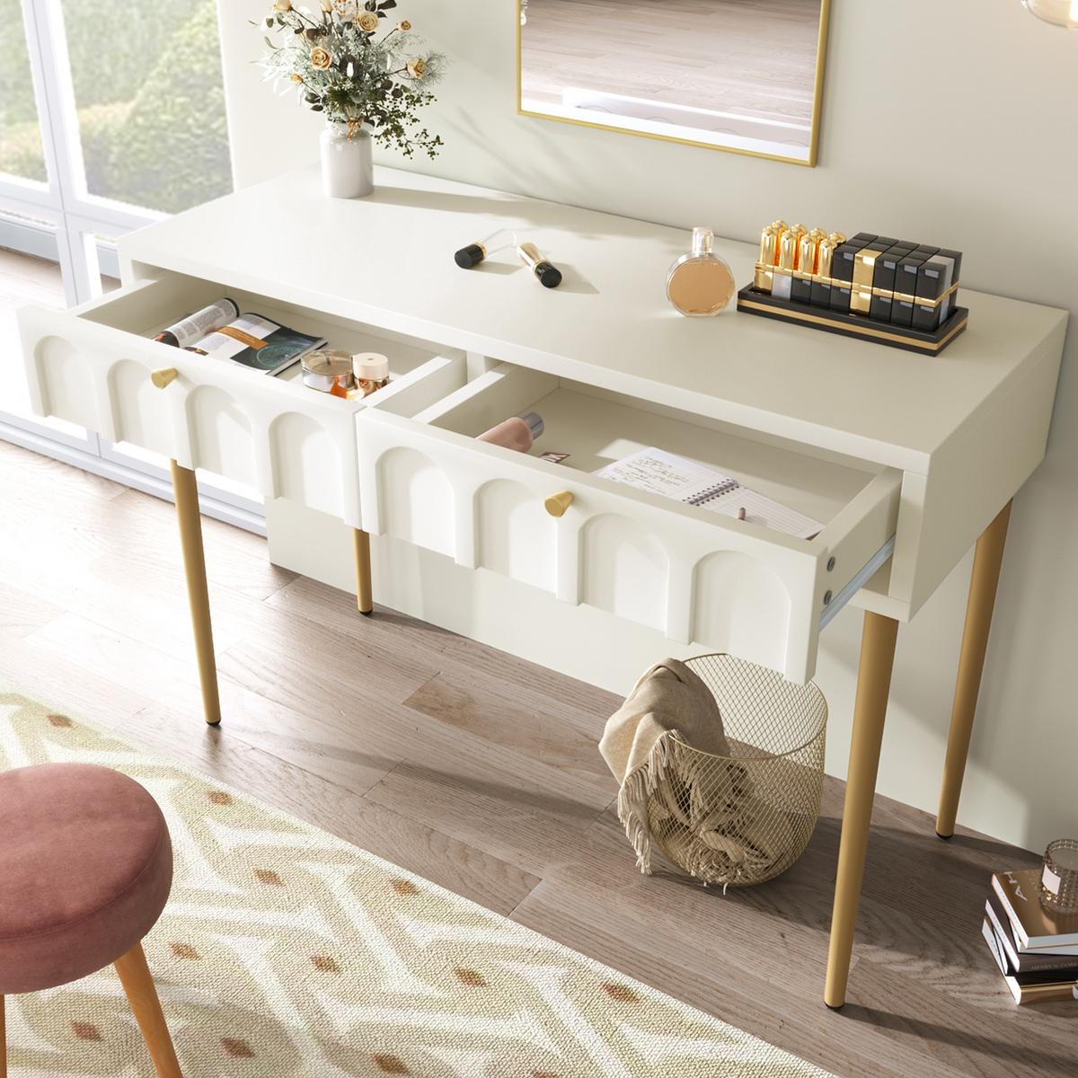 SCHREIBTISCH SET mit 2 Schubladen & Drehstuhl - Weiß, Holzwerkstoff (77/100/45cm) - Urban Meuble