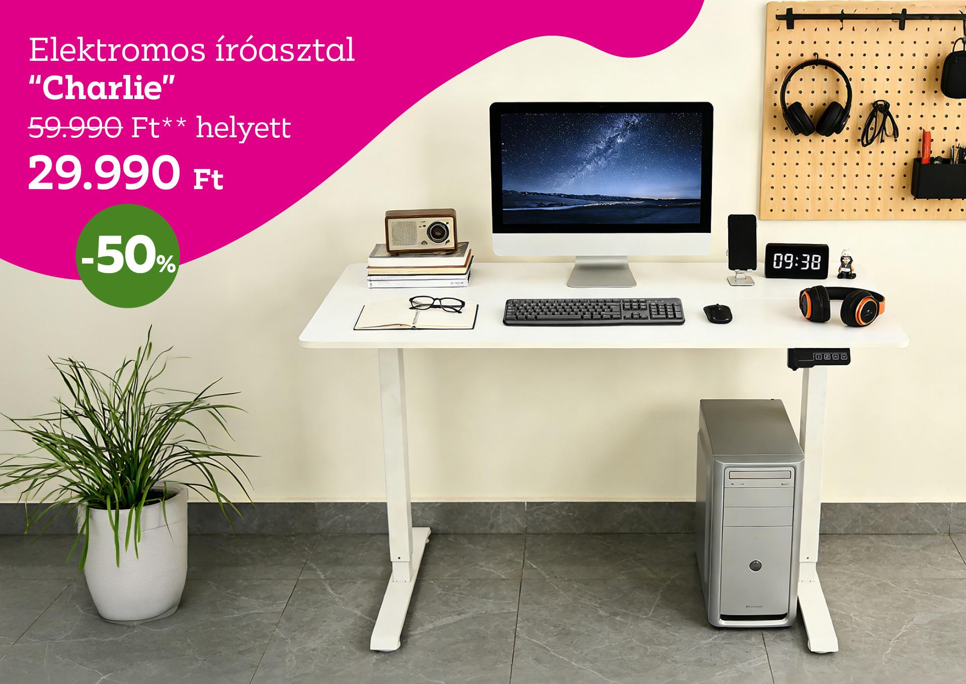 Elektromos íróasztal CHARLIE 59990 Forint helyett 29990 Forint, kedvezmény mértéke 50%