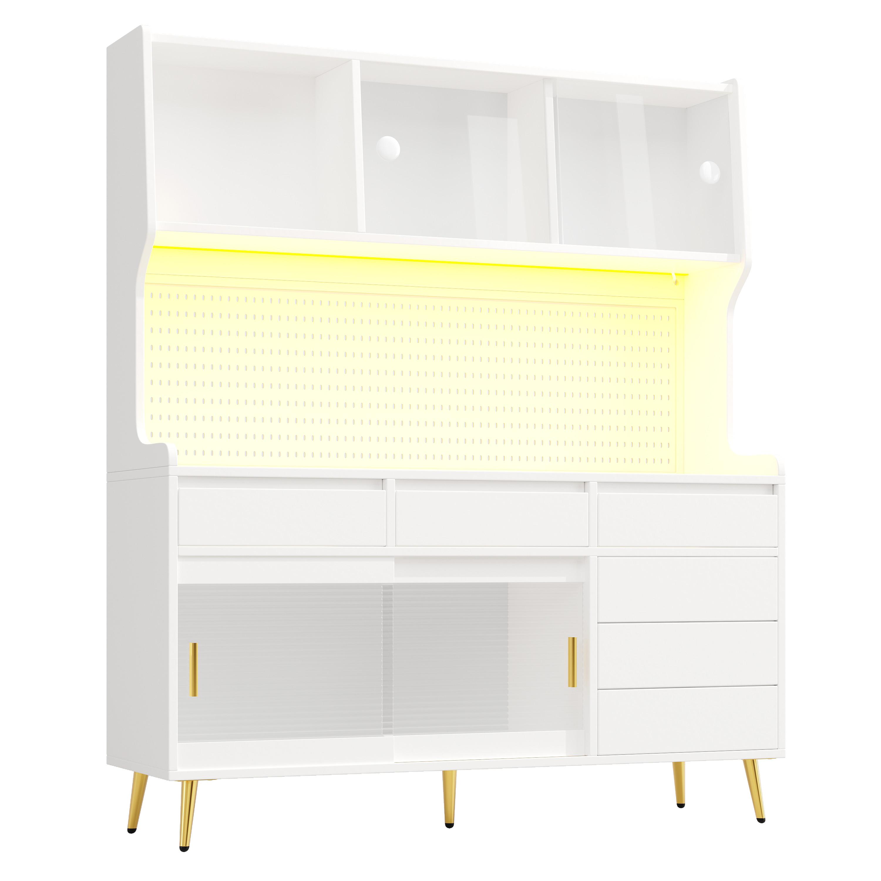 KÜCHENSCHRANK 171 cm mit Smart-LED, Glasfront & Lochwand - Weiß, Holzwerkstoff (145/171/39cm) - Urban Meuble