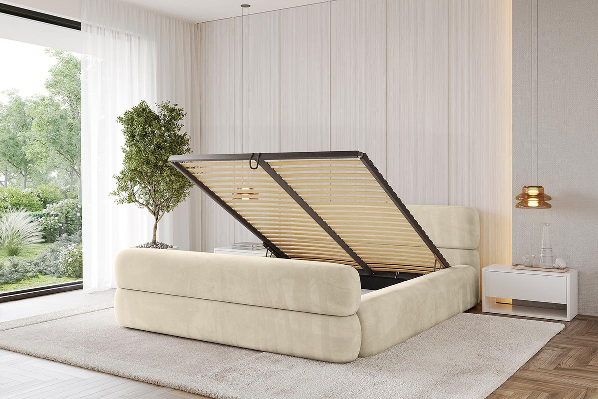 POLSTERBETT mit Bettkasten, Fußteil und Lattenrost, Boxbett mit Matratze H3/H4 - ENORA-Z-V1 180x200 Beige - Ecru, Holzwerkstoff/Textil (180/200cm) - ALTDECOR