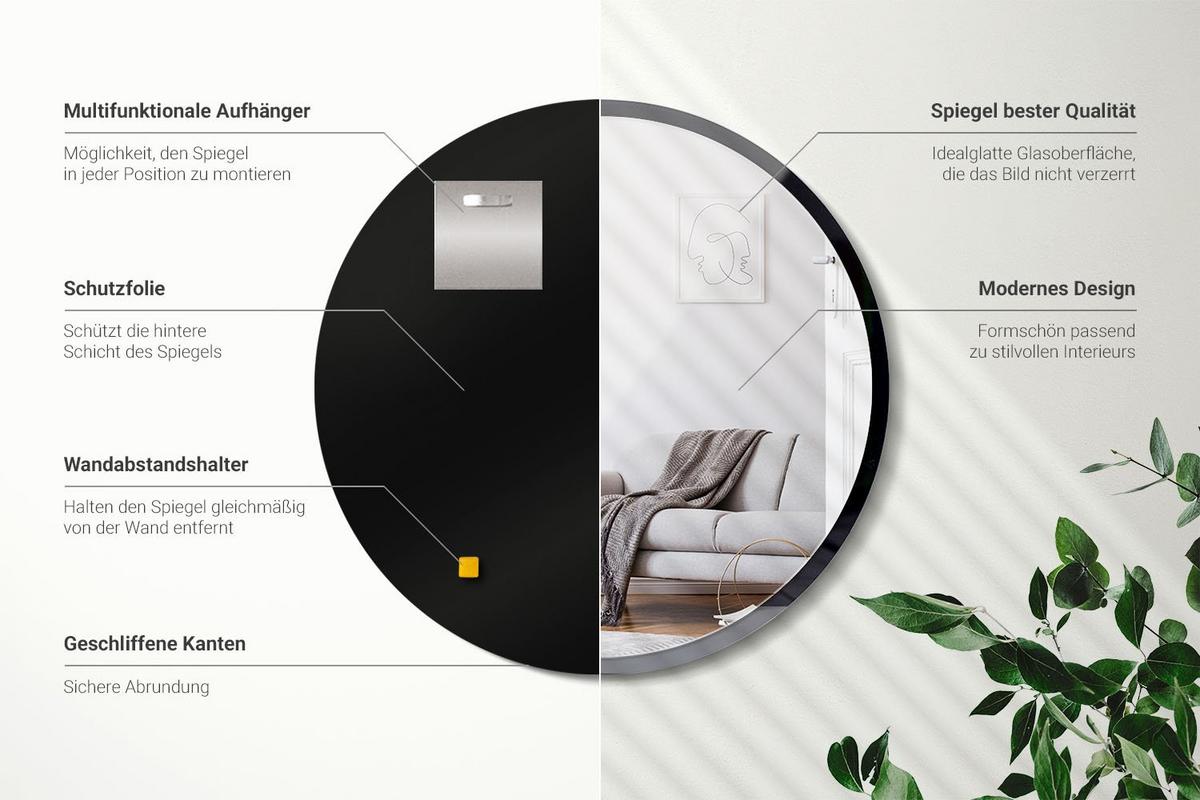 SPIEGEL Rund Schwarz Ø 40cm - Schwarz, Glas (40/40/0.4cm) - Wallfluent