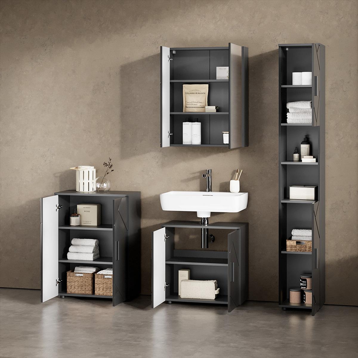 SPIEGELSCHRANK Ronco Anthrazit Hochglanz/Anthrazit 60 x 75 cm - Schwarz Hochglanz/Anthrazit, Holzwerkstoff (60/75/17.2cm) - Livinity®