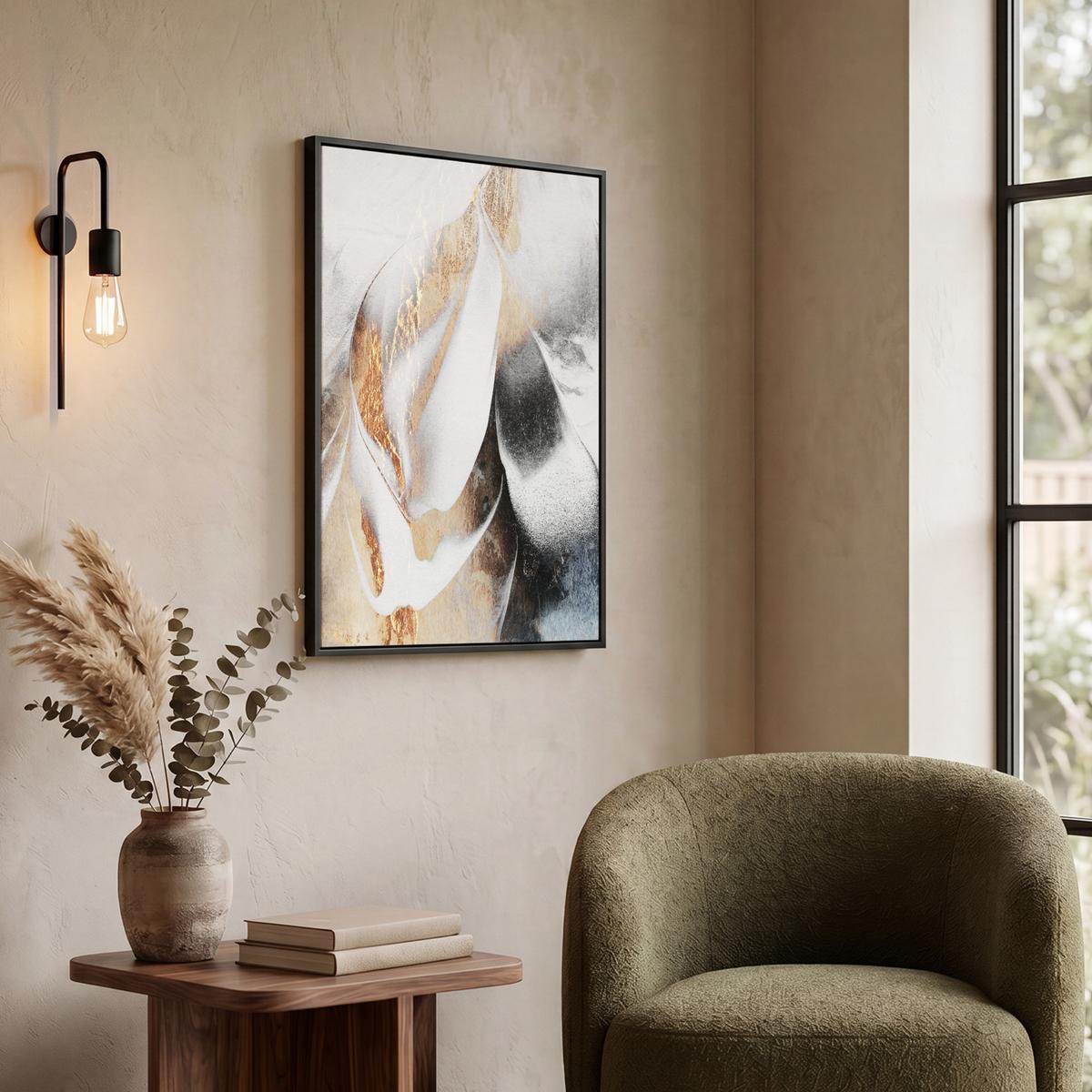 LEINWAND Bilder mit Rahmen - Luxus - Abstrakt - Gold - Weiß - 60x80 - Goldfarben, Textil (60/80cm) - MuchoWow