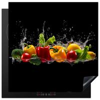 HERDABDECKPLATTE Paprika - Wasser - Gemüse - Schwarz Induktionsmatte 78x78 cm - Multicolor, Kunststoff (78/78/0.2cm) - MuchoWow