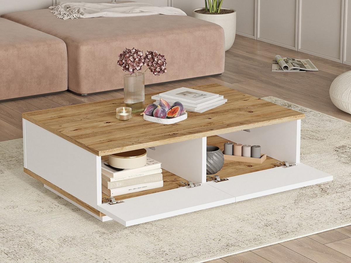 COUCHTISCH - 90 cm x 60 cm - Holz, Platte - Naturfarben Hell, Weiß - LOTULA - Naturfarben/Weiß, Holz (60/90/28.6cm) - Vente-Unique