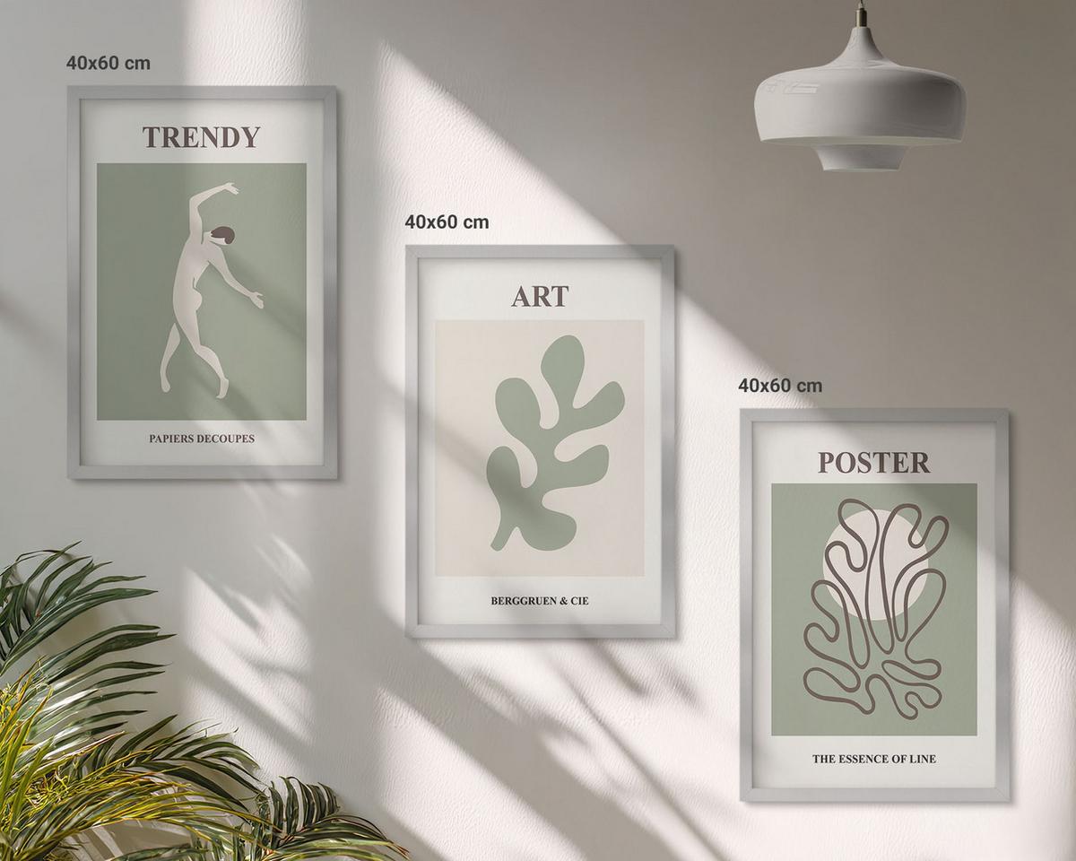 BILDER SET 3er Set - 40x60 cm Silberner Rahmen - Abstrakte Pflanzenfiguren - Silberfarben, Kunststoff (40/60cm) - TULUP