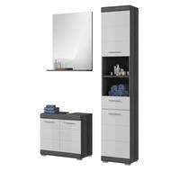 BADMÖBEL-SET weiß Hochglanz, grau 3-teilig 112 cm, Badkombination, 8 Fächer - Weiß Hochglanz/Grau, Glas/Holzwerkstoff (112/191/34cm) - Inn.Furn