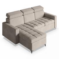 ECKSOFA KAME Beige Plüsch-Stoff mit Schlaffunktion - Beige/Schwarz, Holz/Textil (227/168cm) - MASSENO