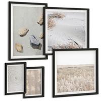 BILDER SET 5er Set - 50x50 cm & 20x30 cm & 40x60 cm Schwarzer Rahmen - Boho-Naturtexturen - Schwarz, Kunststoff (40/60cm) - TULUP