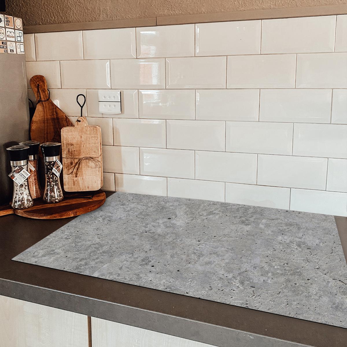HERDABDECKPLATTE Beton - Schiefer - Grau - Struktur aus Beton Induktionsmatte 81x52 cm - Hellgrau, Kunststoff (81/52/0.2cm) - MuchoWow