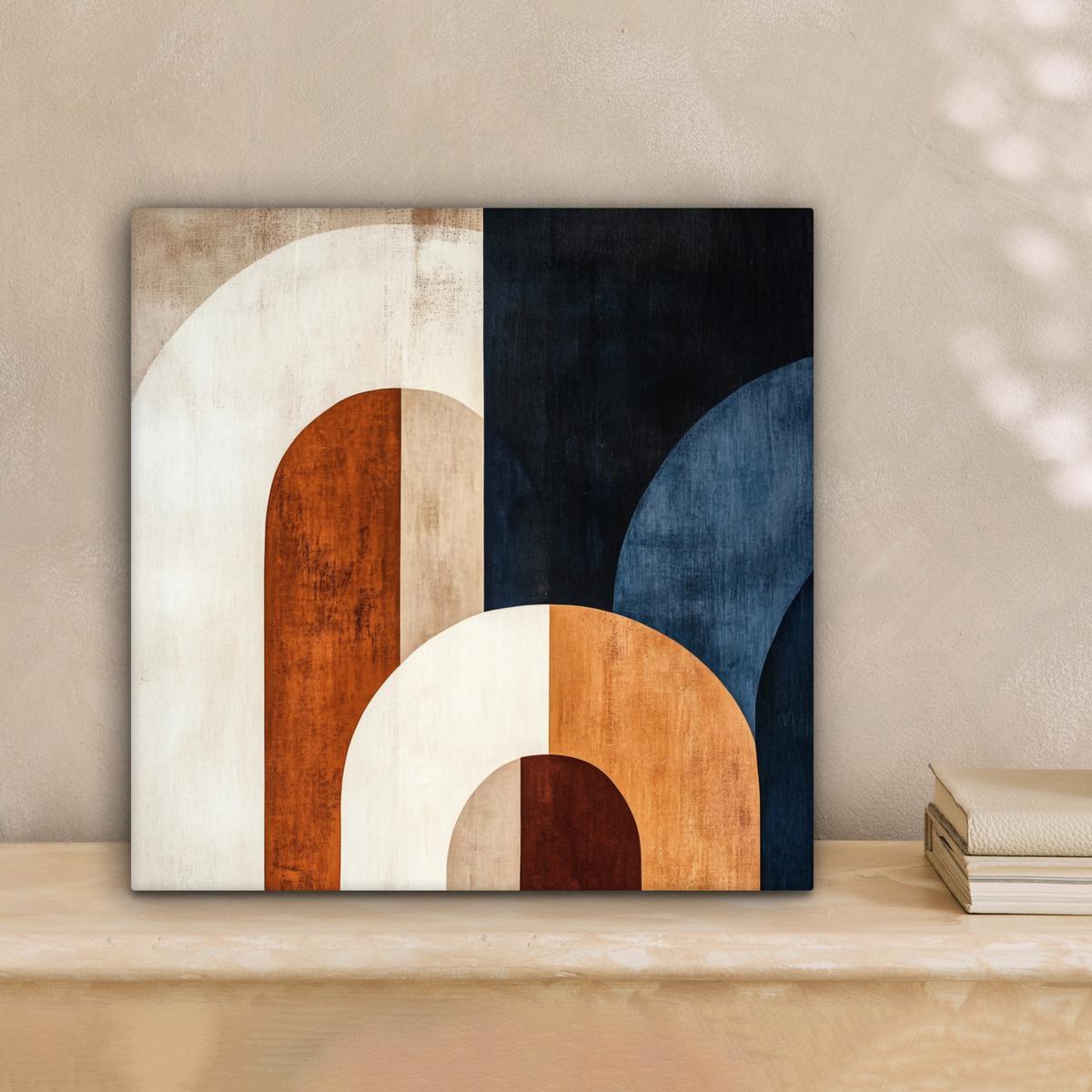 LEINWANDBILD Abstrakt - Formen - Dunkelblau Deko Wohnzimmer 20x20 cm - Cognac, Textil (20/20cm) - MuchoWow
