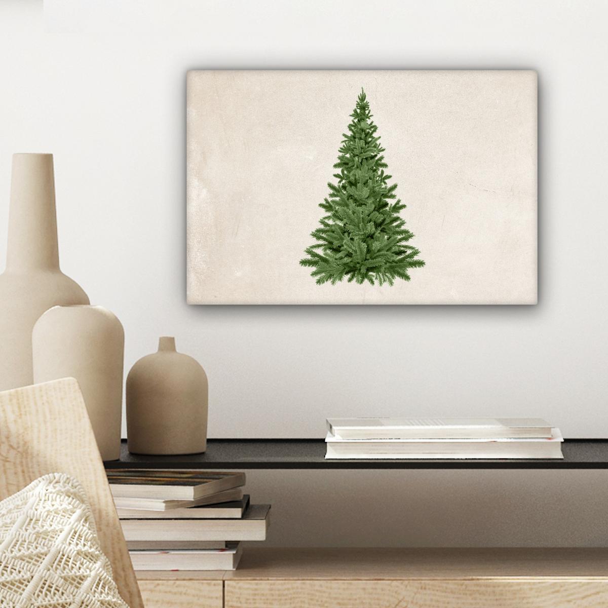 LEINWANDBILD Weihnachtsbaum - Grün - Weihnachten - Feiertage Deko Schlafzimmer 30x20 cm - Olivgrün, Textil (30/20cm) - MuchoWow