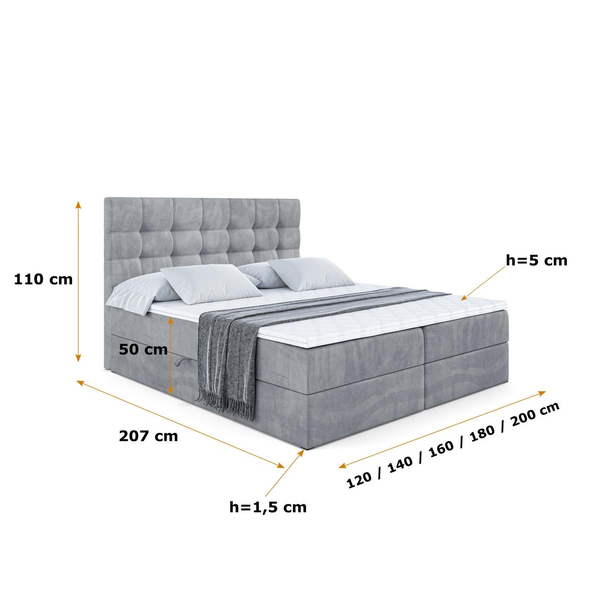 BOXBETT mit H3-Matratze und Lattenrost - BERO - 140x200 Grau - Grau, Holzwerkstoff (140/200cm) - ALTDECOR