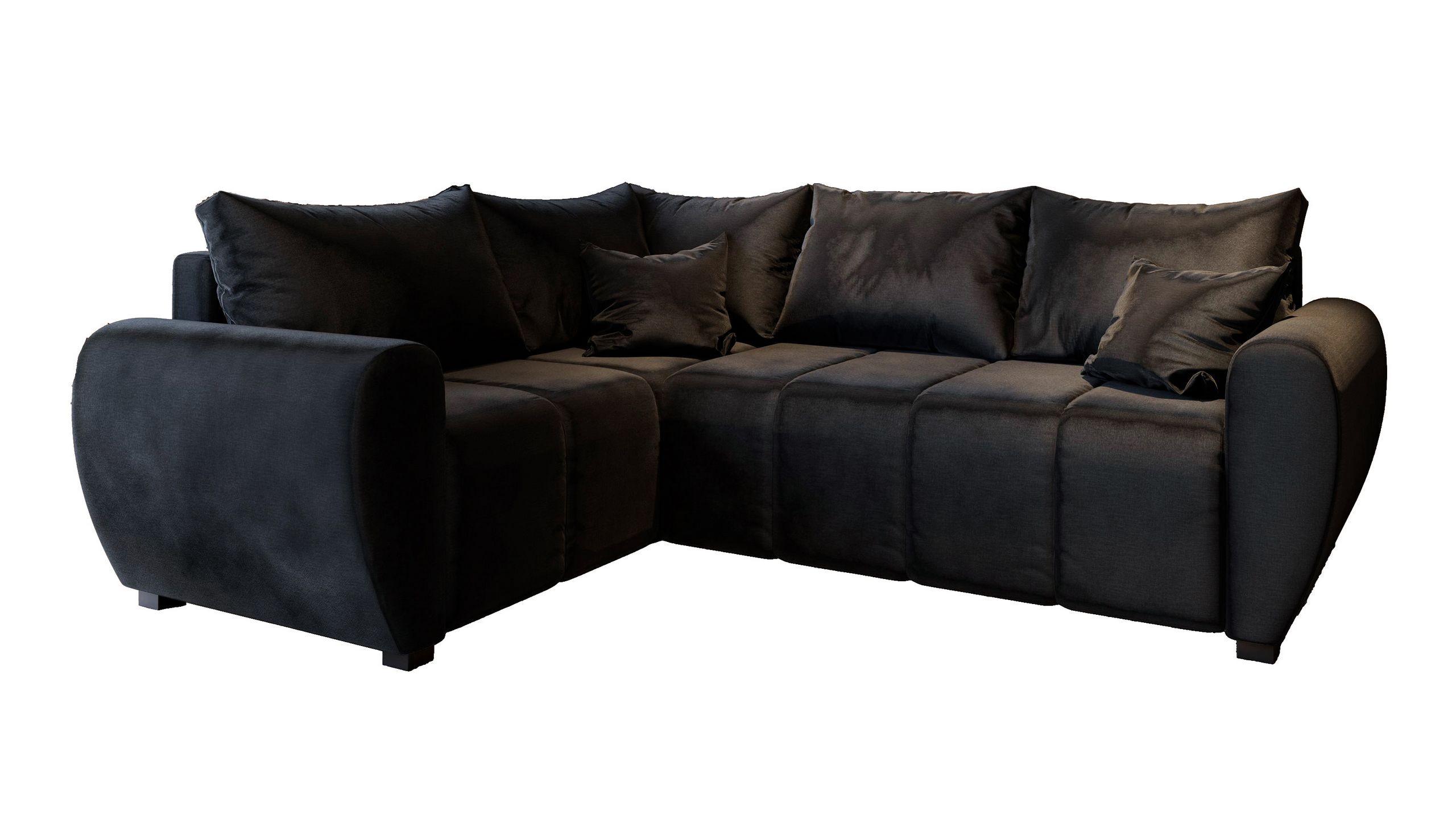 ECKSOFA MADISON L L-S Schwarz Plüsch-Stoff mit Schlaffunktion - Schwarz, Holz/Kunststoff (235/175cm) - MASSENO