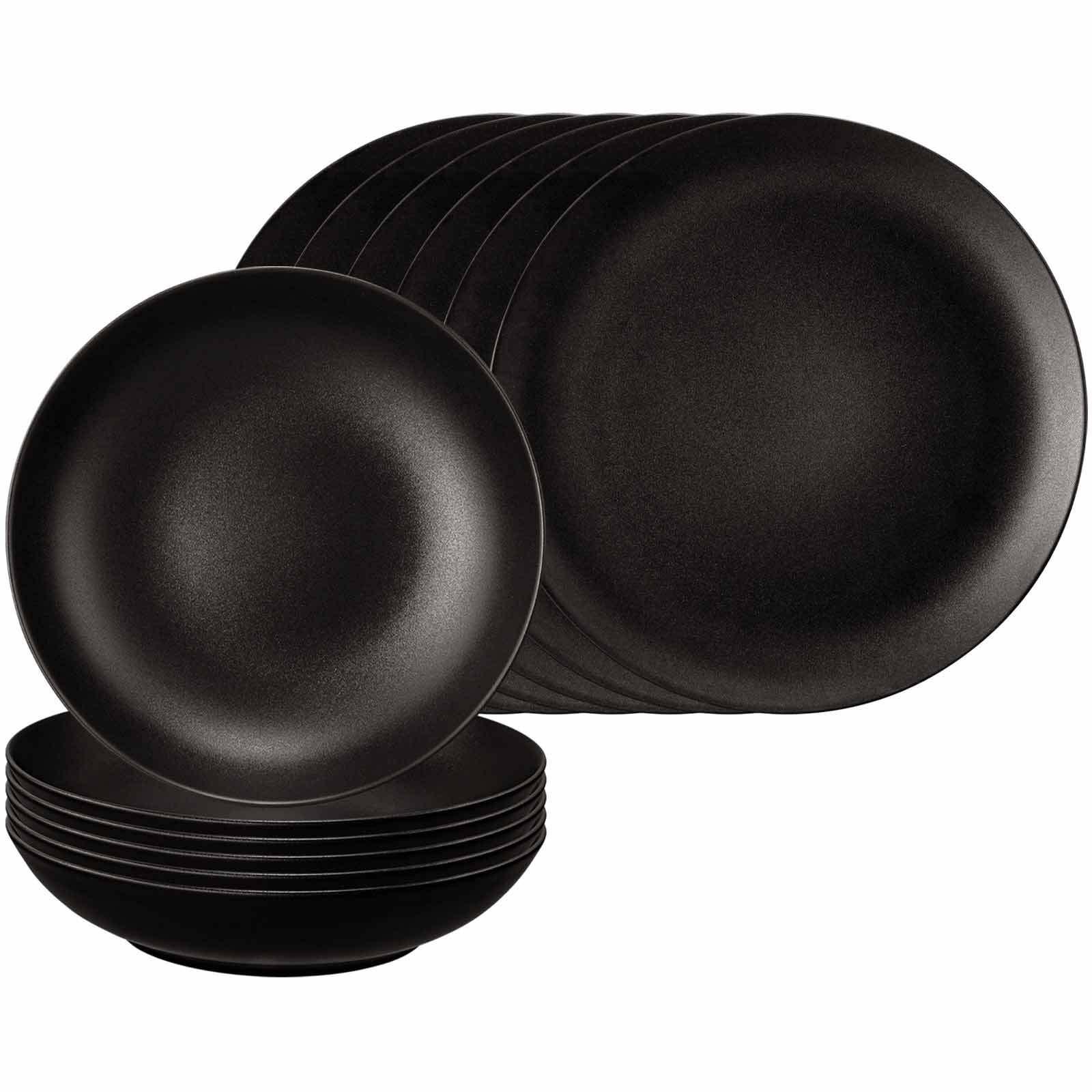 TAFELSERVICE Liberty Velvet Black schwarz 12-tlg. - Schwarz, Keramik (2/2/2cm) - Seltmann Weiden