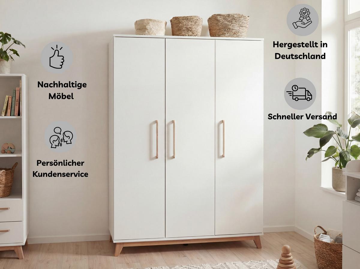 KLEIDERSCHRANK Lina 130/192/51 cm Kreideweiß Soft-Close - Walnussfarben/Weiß, Holz/Holzwerkstoff (130/192/51cm) - arthur berndt