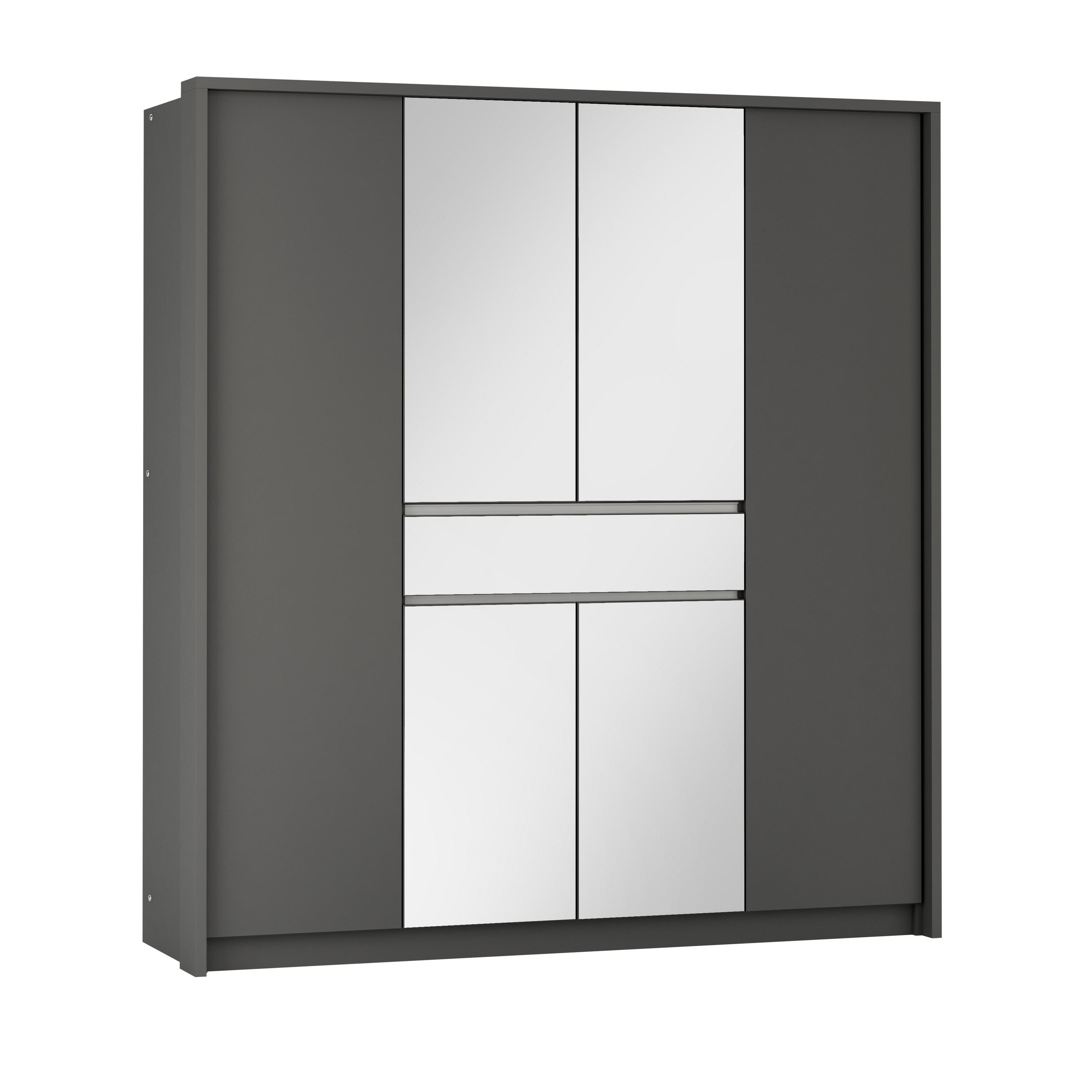 SCHWEBETÜRENSCHRANK RUMBLE 200/217/65 cm 3-türig mit Spiegel Graphitfarben - Graphitfarben, Holzwerkstoff (200/217/65cm) - MASSENO