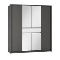 SCHWEBETÜRENSCHRANK RUMBLE 200/217/65 cm 3-türig mit Spiegel Graphitfarben - Graphitfarben, Holzwerkstoff (200/217/65cm) - MASSENO