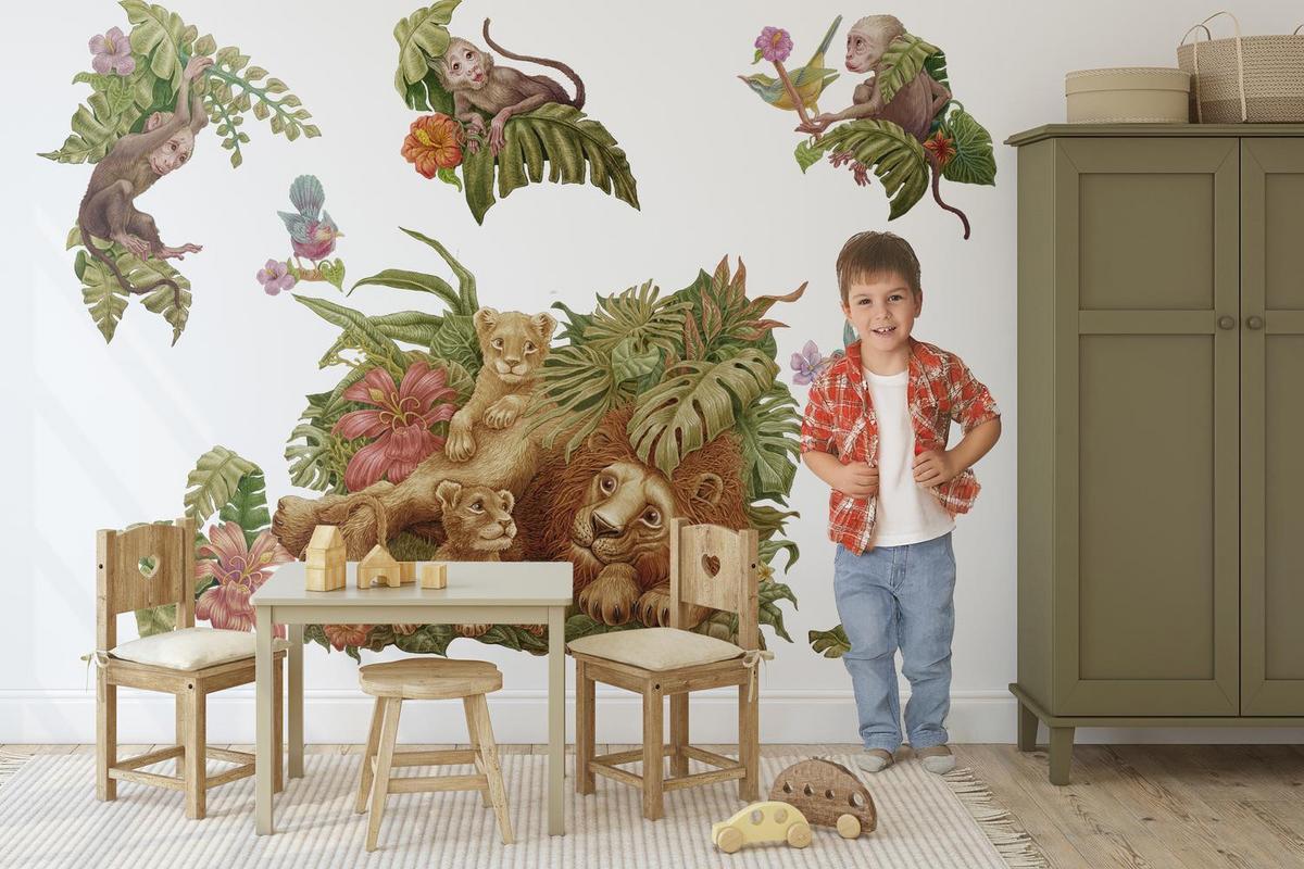 WANDAUFKLEBER 130x199cm - Tropische Safari - Multicolor, Kunststoff (130/199/0.1cm) - Wallfluent
