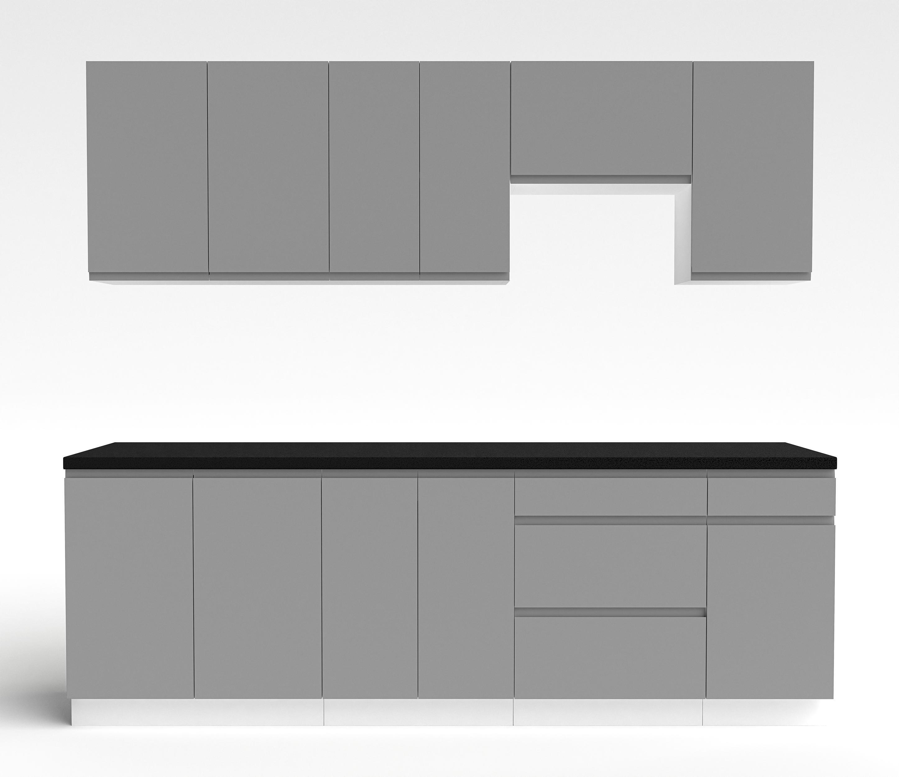 KÜCHENLEERBLOCK Aquileia 240 cm Grau mit Weißem Korpus mit Arbeitsplatte Vulkanisch Schwarz - Schwarz/Grau, Holzwerkstoff (240/157.8/60cm) - AX Living