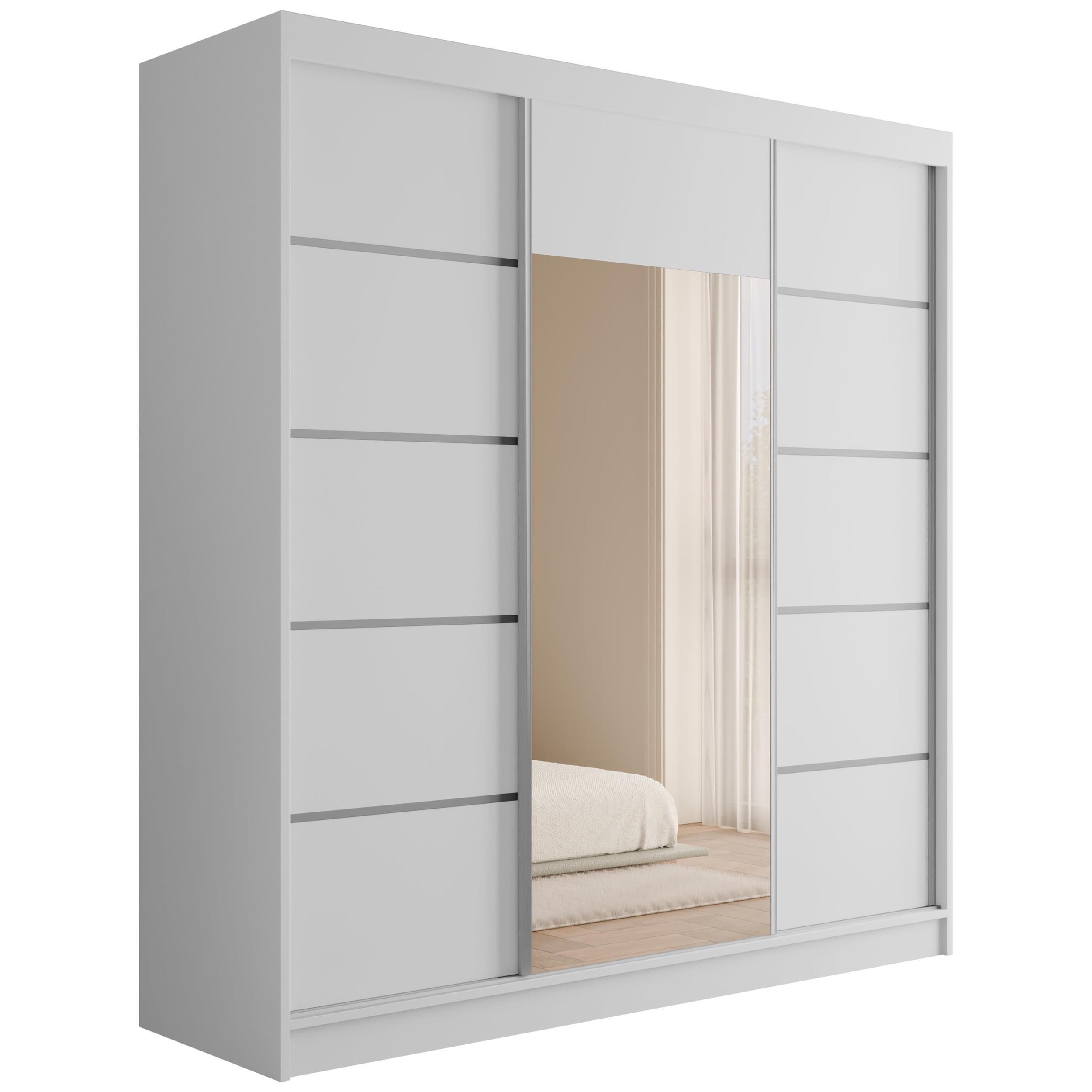 KLEIDERSCHRANK mit Spiegel V2-LINEA 215x200 cm Weiß - Weiß, Holzwerkstoff (200/215/61cm) - ALTDECOR